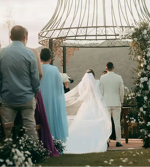 Wedding ceremony under gazebo